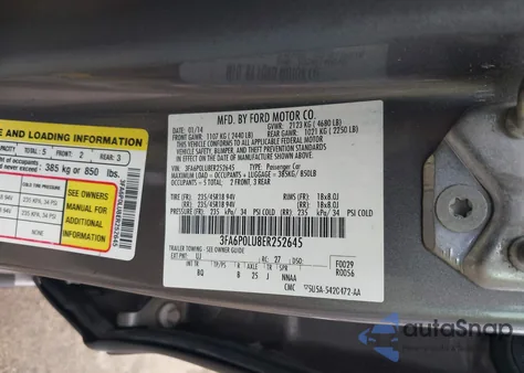 2014 Ford Fusion Hybrid Se from USA, damaged, VIN 3FA6P0LU8ER252645